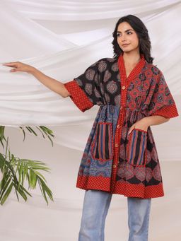 Gahan - Red Printed One Size Kaftan Top