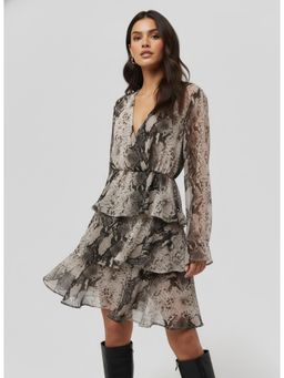 Twenty Dresses by Nykaa Fashion - Womens Georgette Snake Print Black Dress