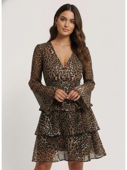 Twenty Dresses by Nykaa Fashion - Womens Georgette Leopard Print Brown Dress