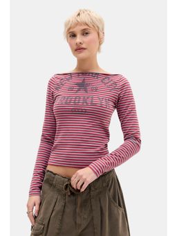 BDG by Urban Outfitters - Nyc Slash Stripe Ls Top - Pink