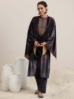Libas - Brown Velvet Printed Kurta Sets for Women