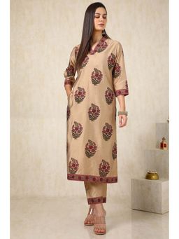 Soch - Women Brown Floral Kurta with Pant (Set of 2)
