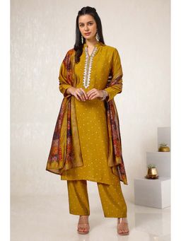 Soch - Women Mustard Printed Kurta with Palazzo and Dupatta (Set of 3)