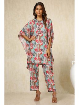Soch - Women Teal Printed Kaftan Kurta with Pant (Set of 2)