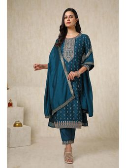 Soch - Women Teal Printed Kurta with Pant and Dupatta (Set of 3)