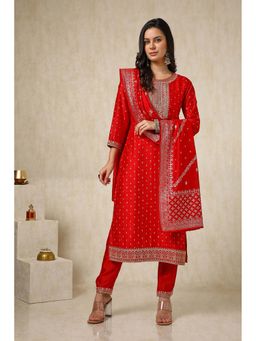 Soch - Women Red Printed Kurta with Pant and Dupatta (Set of 3)