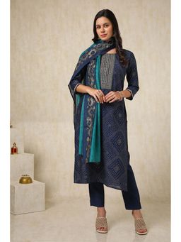 Soch - Women Navy Blue Printed Kurta with Pant and Dupatta (Set of 3)