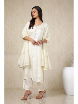 Soch - Women Off White Embroidered Kurta with Pant and Dupatta (Set of 3)