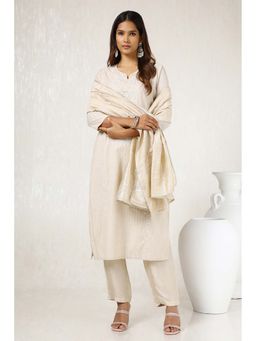Soch - Women Beige Embroidered Kurta with Pant and Dupatta (Set of 3)