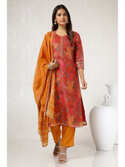Soch - Women Orange Floral Kurta with Pant and Dupatta (Set of 3)