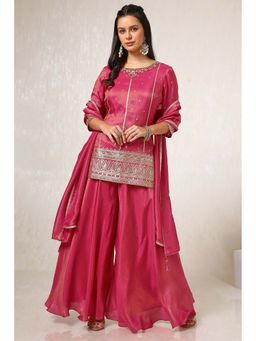 Soch - Women Pink Embroidered Kurta with Palazzo and Dupatta (Set of 3)