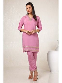 Soch - Women Pink Embroidered Kurta with Pant (Set of 2)