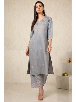 Soch - Women Grey Woven Kurta with Palazzo (Set of 2)
