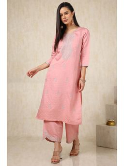 Soch - Women Peach Woven Kurta with Palazzo (Set of 2)