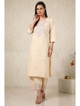Soch - Women Beige Woven Kurta with Palazzo (Set of 2)