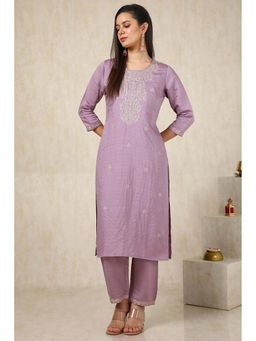 Soch - Women Purple Woven Kurta with Palazzo (Set of 2)