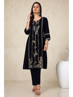 Soch - Women Navy Blue Embroidered Kurta with Palazzo (Set of 2)