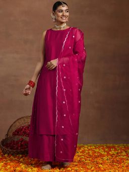 Gerua By Libas - Pink Silk Blend Solid Kurta Sets for Women