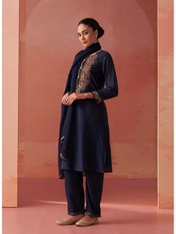 Lakshita - Women Navy Blue Embroidered Kurta with Pant and Dupatta (Set of 3)