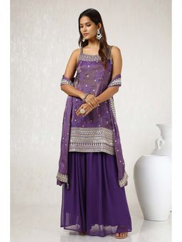 Soch - Purple Kurta with Unstitched Sleeves with Palazzos and Dupatta (Set of 3)