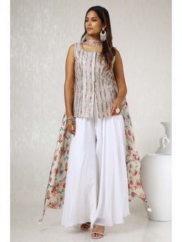 Soch - Women Off White Embroidered Top with Palazzo and Dupatta (Set of 3)