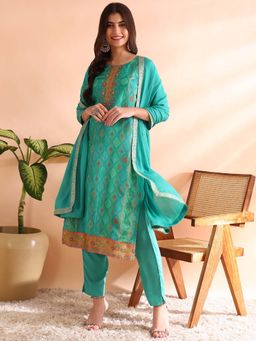 Vaamsi - Women Green Woven Kurta with Pant and Dupatta (Set of 3)