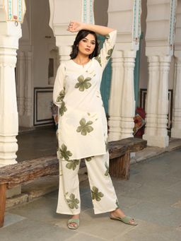 Gahan - Cotton Digital Printed Co-Ord Set - White