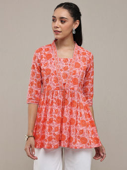 Libas - Orange Floral Printed Kurti