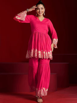 Libas Art - Pink Floral Beads Work Co-Ord Set