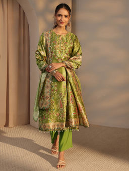 Libas - Green Printed Mirror Work Kurta with Pant and Dupatta
