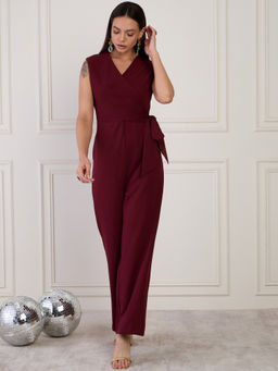 Magre - Flex Fit Maroon Wrap Jumpsuit