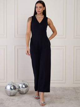 Magre - Flex Fit Navy Blue Wrap Jumpsuit