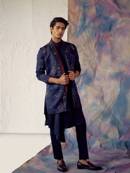 Jatin Malik - Space Blue Shrug (Set of 3)