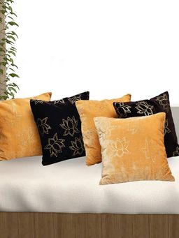 At Home by Nilkamal - Beverlly Lotus Poly Velvet|Set of 5|16 x 16 inches|Brown & Gold