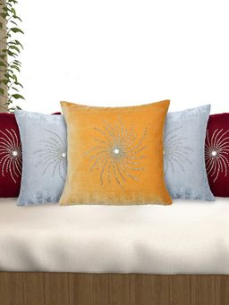 At Home by Nilkamal - Beverlly Poly Velvet 16x16 Cushion Covers Set of 5 (Multi-Color)