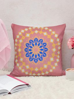 At Home by Nilkamal - Ariel Mandala Craft Satin Filled Cushion|12 x 12 inches|Onion