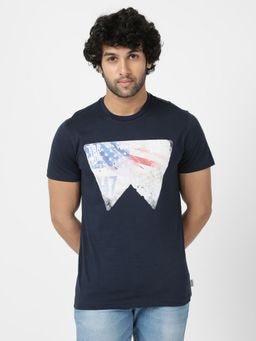 Wrangler - Men Graphic Print Blue T-Shirt (Regular)