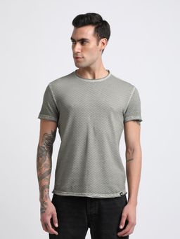 The Bear House - Men Grey Self Design Slim Fit Crew Neck T-Shirt