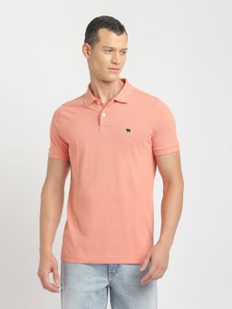 The Bear House - Men Peach Solid Slim Fit Cotton Casual Shirt