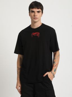 The Bear House - Men Black Printed Slim Fit Crew Neck T-Shirt