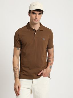 The Bear House - Men Brown Solid Slim Fit Polo Collar T-Shirt