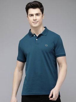 The Bear House - Men Blue Solid Slim Fit Polo Collar T-Shirt