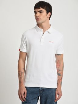 The Bear House - Men White Solid Slim Fit Polo Collar T-Shirt