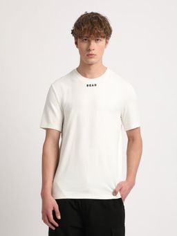 The Bear House - Men White Solid Snug Fit Crew Neck T-Shirt