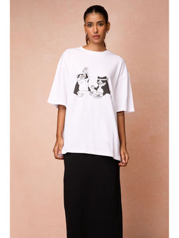 FREAKINS - Women's Two Cats Behind Me White T-Shirt