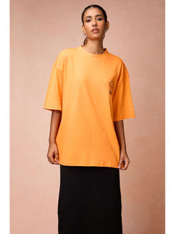 FREAKINS - Women's Doggo Over All Orange T-Shirt