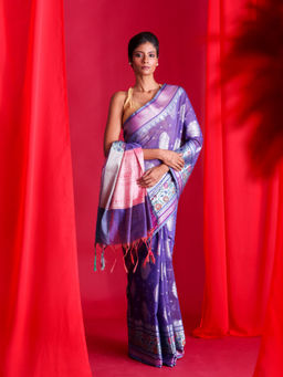 Beatitude - Violet Woven Banarasi Saree with Unstitched Blouse