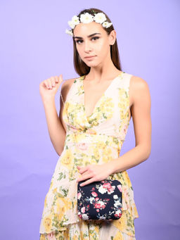 Odette - Black Boxy Floral Print Clutch