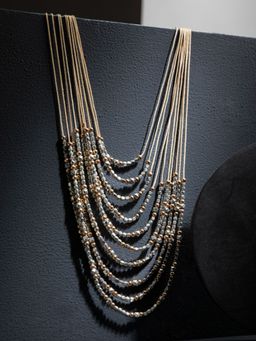 PRITA - Multilayer Beaded Silver and Gold Threaded Necklace