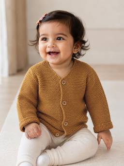 Mi Arcus - Brown Cotton Self Design Full Sleeves Cardigan